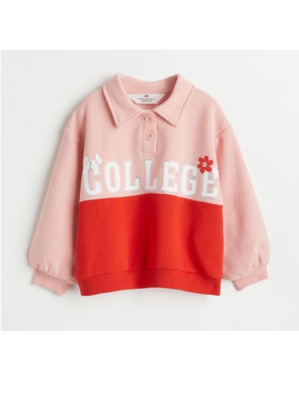 H&M Girls College Colorblock Polo Sweatshirt Pink Red Size 6X/7
